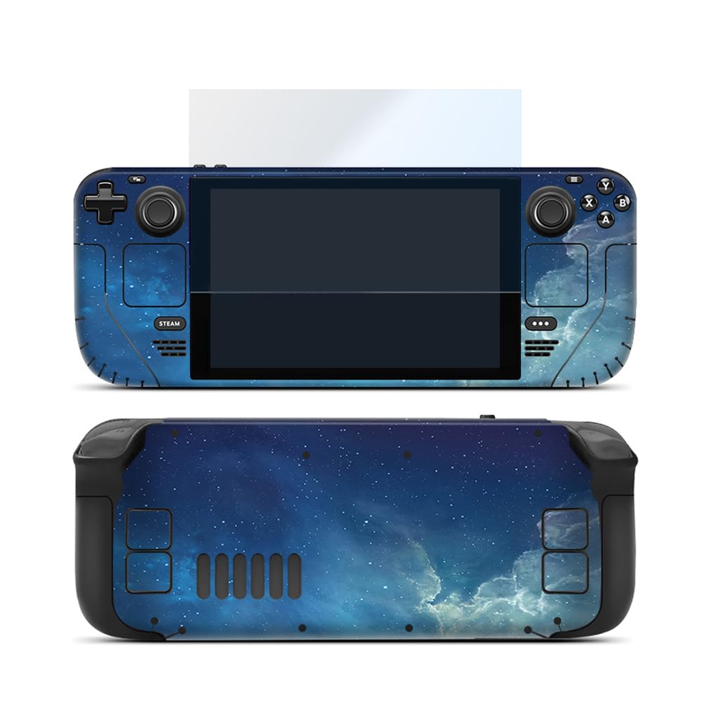 Skin Wrap Decal Cover for Steam Deck Protective Sticker with One Piece HD Glass Screen Protector for Handheld Gaming PC (Blue)
