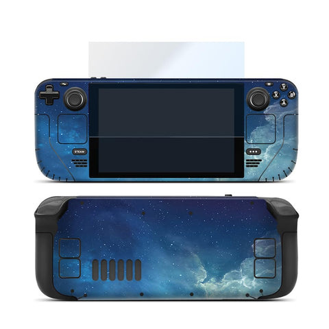 Skin Wrap Decal Cover for Steam Deck Protective Sticker with One Piece HD Glass Screen Protector for Handheld Gaming PC (Blue)