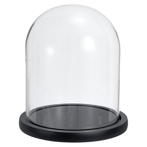 PATIKIL 7.3"x5.9" Clear Cloche Glass Dome, Glass Bell Jar Display Case Tabletop Centerpiece with Black Wooden Base for Christmas Home Decor