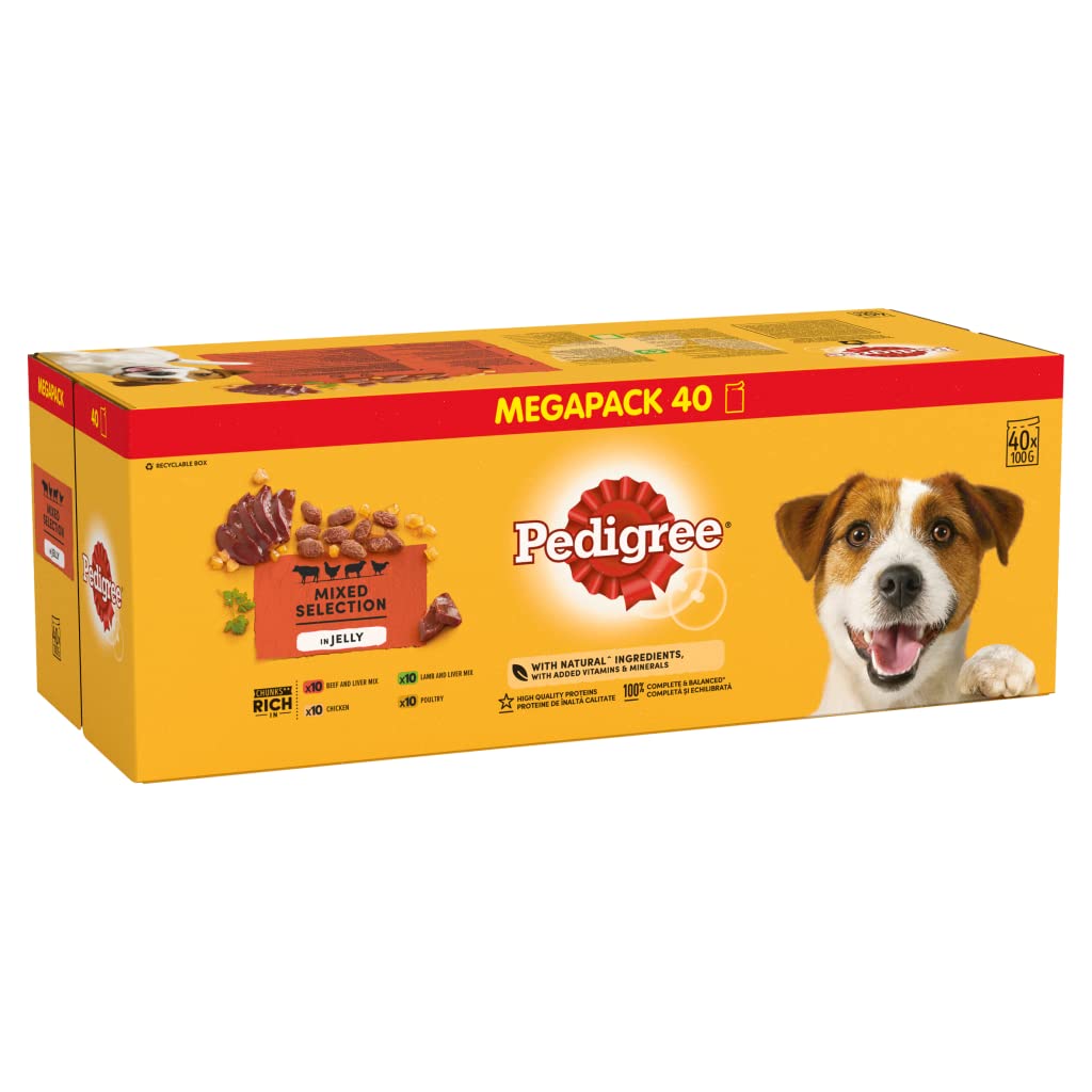 Pedigree Adult Dog Wet Food in Pouch, Mixed Selection in Jelly, 40x100g