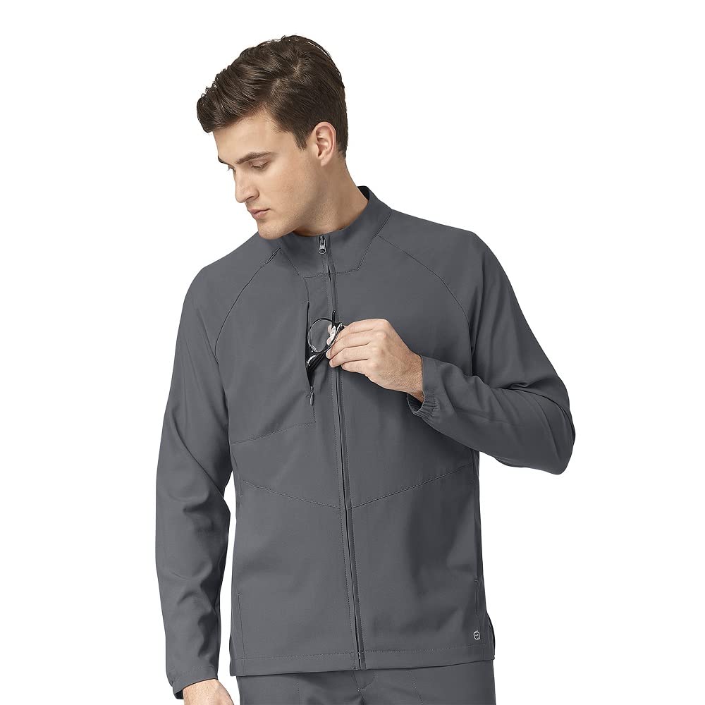 WonderWink W123 Men's Zip Front Warm Up Scrub Jacket, Pewter, 5X