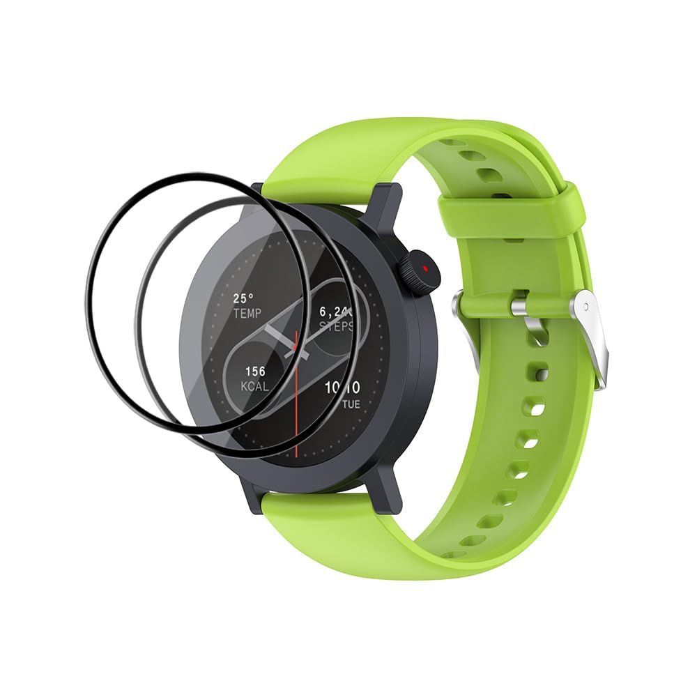 QINOUK Silicone Strap for CMF by Nothing Watch Pro 2, [Breathable] Soft Silicone Replacement Band, [2 Pack] Screen Protective Film, for CMF Watch Pro 2-Green