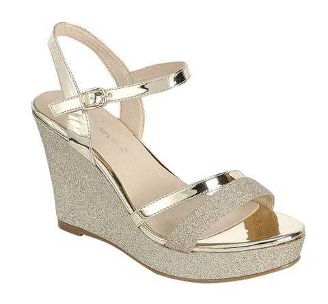 Forever FQ22 Women's Glitter Strappy Wrapped Wedge Heel Platform Sandals, Gold-1, Size 7.5