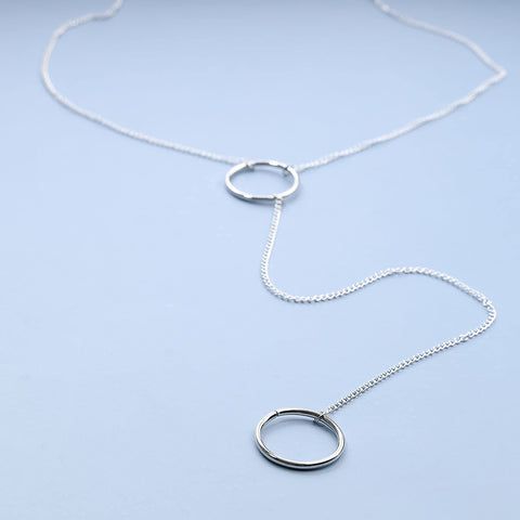Yheakne Boho Long Circle Pendant Necklace Silver Y Lariat Necklace Minimalist Y Drop Chain Necklace Jewelry for Women and Girls