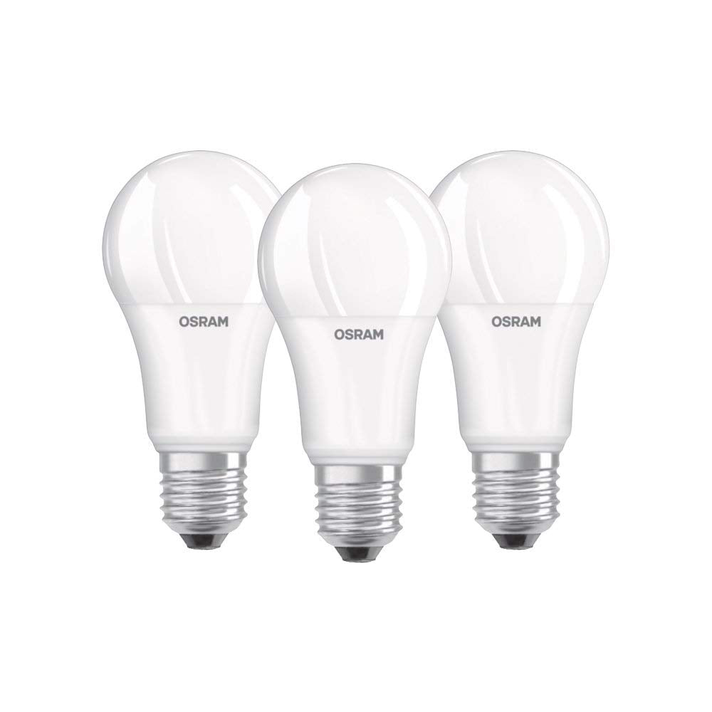 Osram LED Lamp/E27 Base/Cool White (4000 K)/Replaces 100 W Incandescent Bulbs/13 W/Frosted/LED Base Classic A, Pack of 3