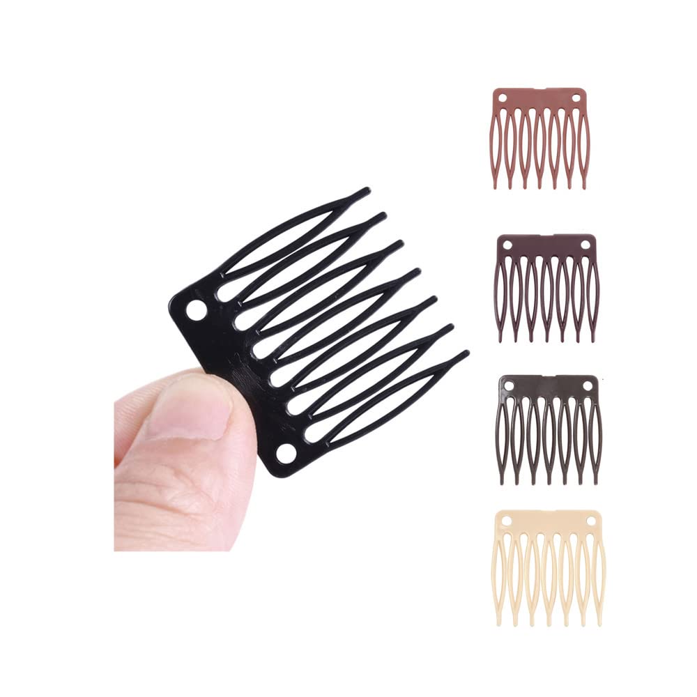 50 PCS Hair Clip Combs for Wigs - 7-Teeth Plastic Combs with Caps, Ideal for Wig Making Accessories (Black)