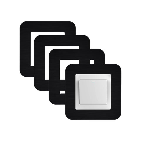 KUKUJIWA 4PCS Light Switch Surrounds, Wall Plates for Light Switches,Light Switch Cover Plate,Finger Plates for Light switches,Light Switch Frame Surround for Home Decoration (Black 8.6cm*8.6cm)