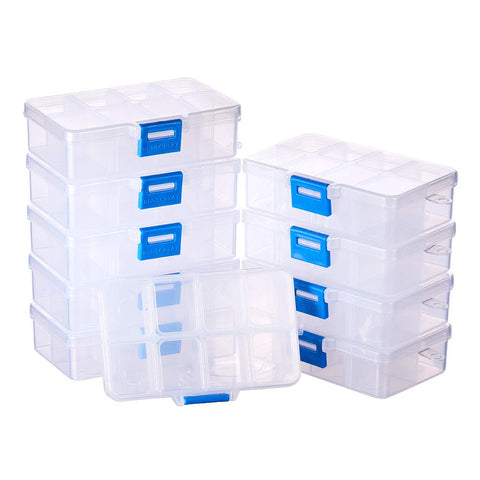 BENECREAT 10 PACK 8 Grids Plastic Storage Box Jewellery Box with Adjustable Dividers Earring Storage Containers for Sewing, Crafting, Beading(11x6.9x3cm, Compartment: 3x2.5cm)