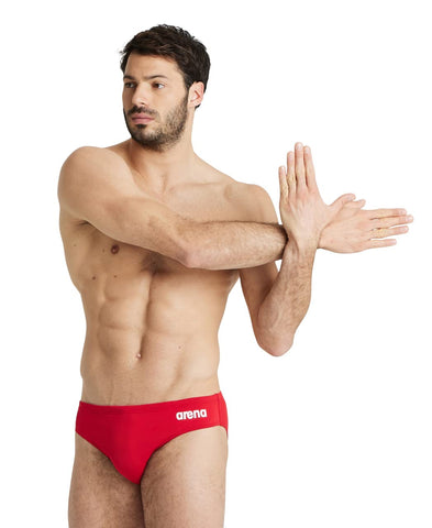 Arena MenÃ¢â‚¬â„¢s Team Solid Swim Brief MaxLife Athletic Swimwear Professional Training Swimsuit Sports Bathing Suit, Red/White, US Size 24