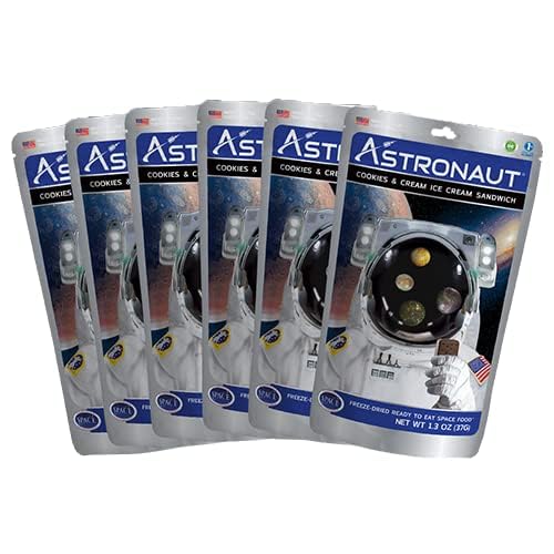Astronaut Foods Freeze-Dried Ice Cream Sandwich, NASA Space Dessert, Cookies & Cream, 6 Count