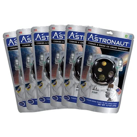 Astronaut Foods Freeze-Dried Ice Cream Sandwich, NASA Space Dessert, Cookies & Cream, 6 Count