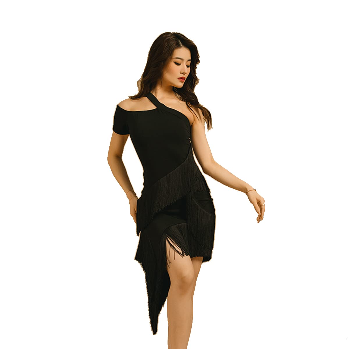 kzytamz Women Latin Dance Dresses Summer Fringe Latin Training Dress Ballroom Latin Salsa Tango Samba Cha Cha Rumba Dress (L,black)