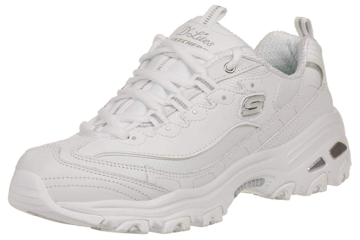 Skechers D'LITES - FRESH START, Women's Low-Top Trainers, White (White Leather/Mesh/Silver Trim #Yellow Wsl), 9 UK (42 EU)