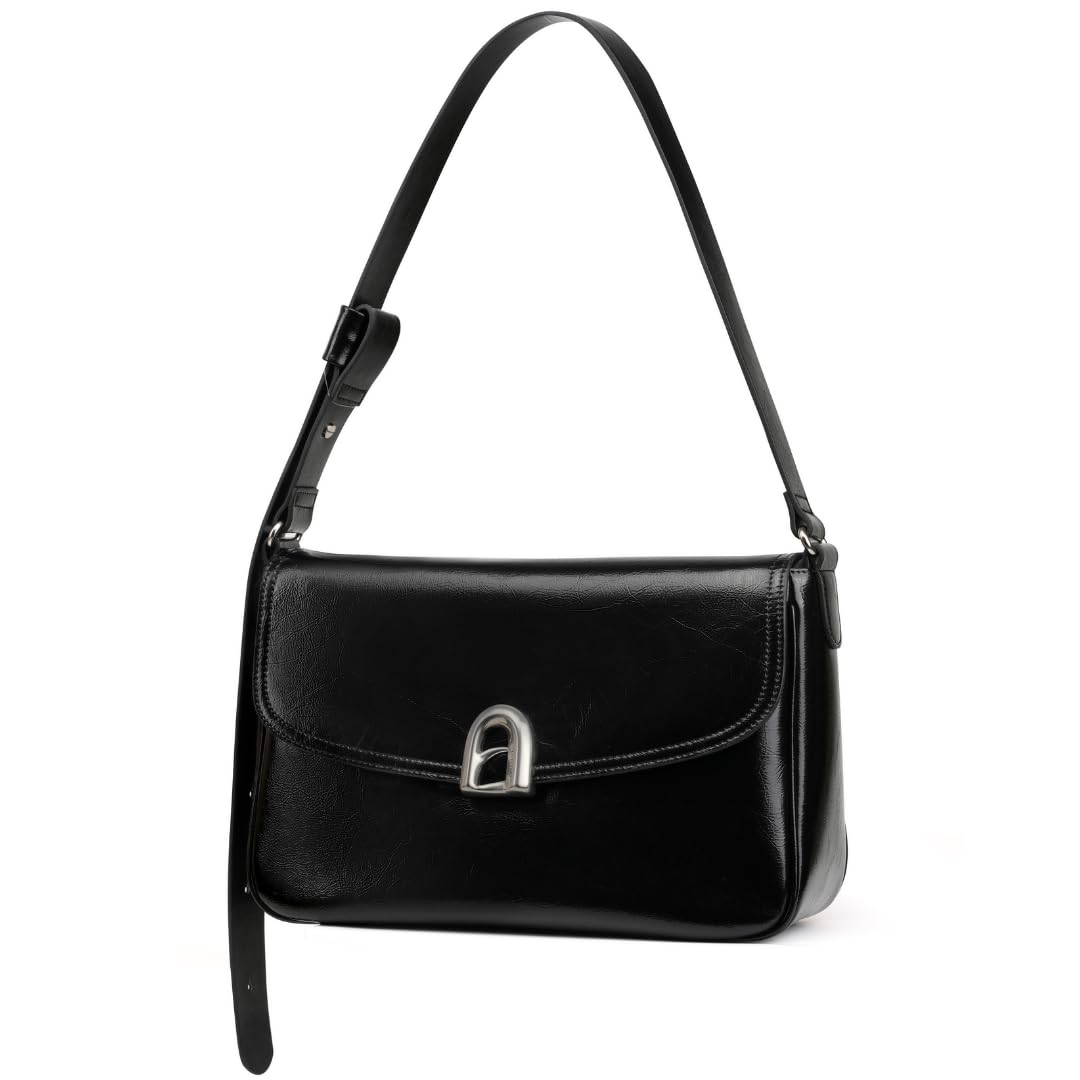 LA FESTIN Leather Purses For Women Trendy Crossbody Satchel Bag Adjustable Strap Summer Purse Underarm Handbags - Black