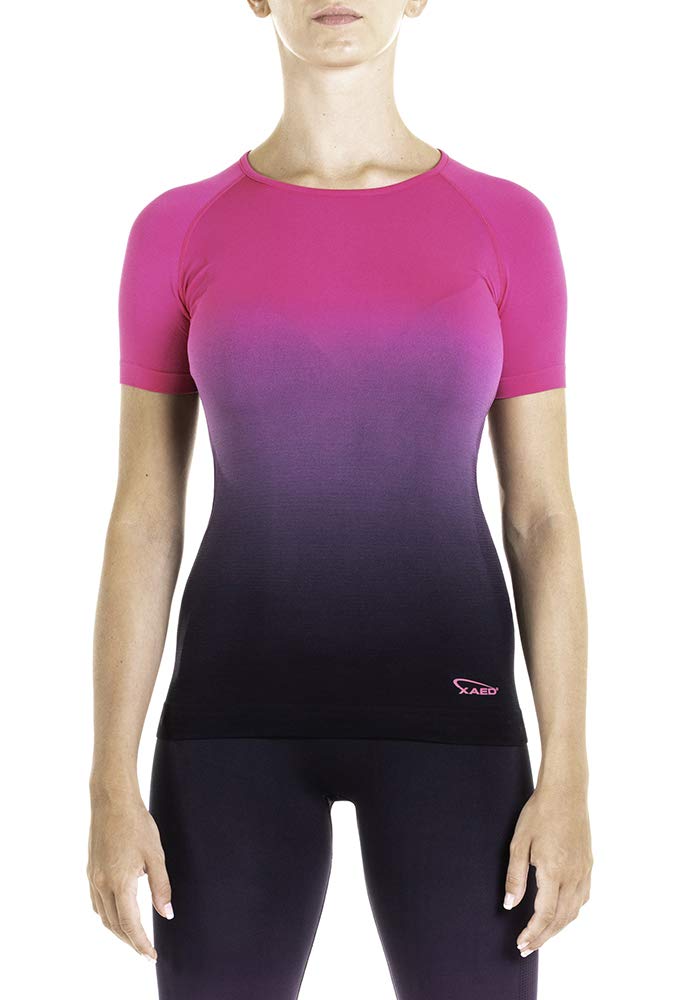 XAED Women's Fitness Exercise Shirt, Black/Fuchsia, SMALL