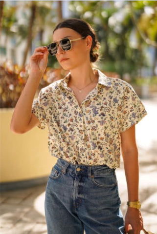 HOTOUCH Women's Summer Soft Button Down Hawaiian Shirts Short Sleeve Vacation Beach Summer Hawaii Shirts Medium