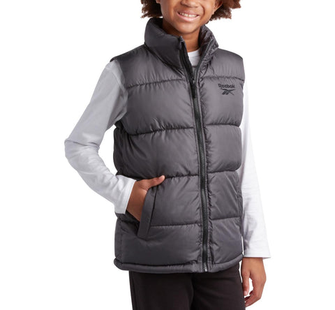Reebok Boys Puffer Vest - Kids Lightweight Quilted Full Zip Vest - Outerwear Sleeveless Jacket for Boys (8-20), Size 8, Charcoal
