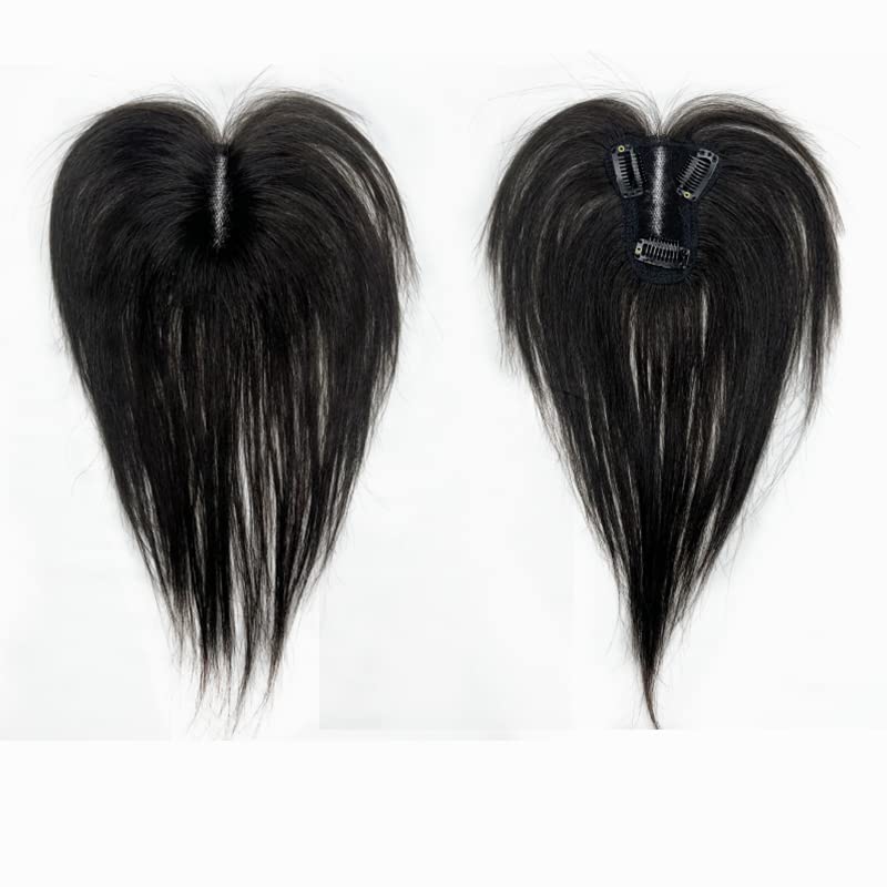 Anemone Lace Human Hair Toppers Clip In Brazilian Natural Hairpieces Women Straight Cover Grey Hair Loss Handmade (Black)