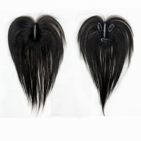 Anemone Lace Human Hair Toppers Clip In Brazilian Natural Hairpieces Women Straight Cover Grey Hair Loss Handmade (Black)