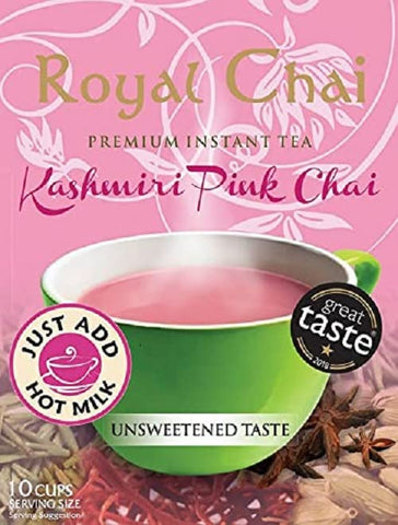 Royal Chai | Kashmiri Pink Chai Unsweetened | 10 Single Serving Sachets | Premium Instant Tea | 140g