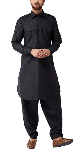 Sojanya (Since 1958, Men's Black Cotton Pathani Kurta Salwar Set, Size: 42