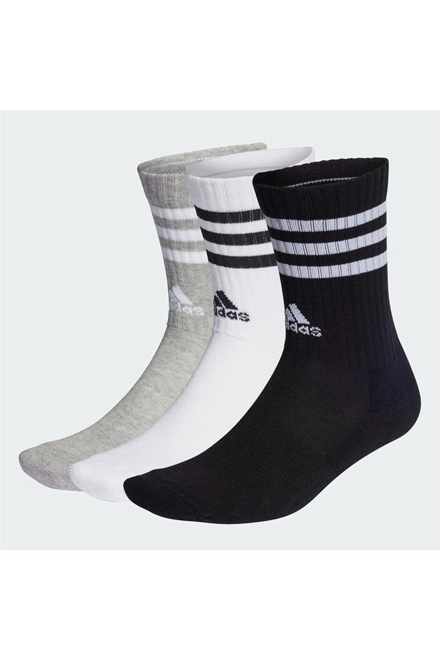 adidas Unisex Kids 3-Stripes Cushioned Crew Socks 3 Pairs, Medium Grey Heather/White/Black/White, 4-5 Years