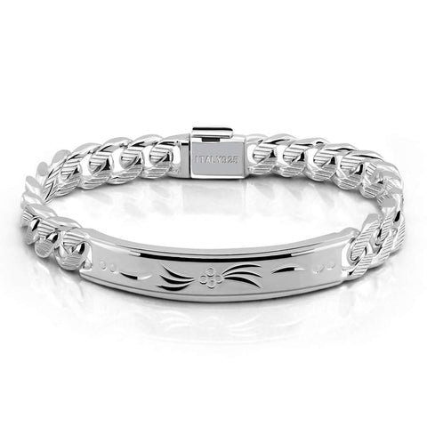 H&Beautimer 925 Sterling Silver Bracelet 10/12MM Cuban Chain Bracelet Fine Jewelry Men Silver Brand Chain 7,7.5,8,8.5,9,9.5,10'' Birthday Gift (10MM Pattern Brand, 9 Inches)