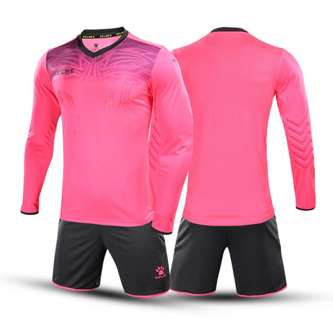 KELME Women Padded Goalkeeper Jersey and Shorts, Girl Soccer Goalie Shirt Long Sleeve, Youth Keeper Uniform Kit Pink M
