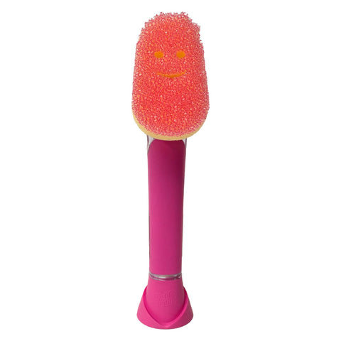 Scrub Daddy Dish Wand Scrubbing Brush with Handle, Soap Dispensing Dish Brushes, Texture Changing Washing Up Sponges With Liquid Dispenser, Scrubber with Scraper & Detachable Head Sponge, Pink