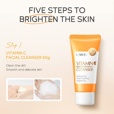 1 Pack Vitamin C Skin Care Set, Containing Moisturizing Deep Cleansing Facial Cleanser+ Toner+ Serum+Vitamin C Eye Cream + Vitamin C Essence Facial Cream, Get Clear Firm Complexion.