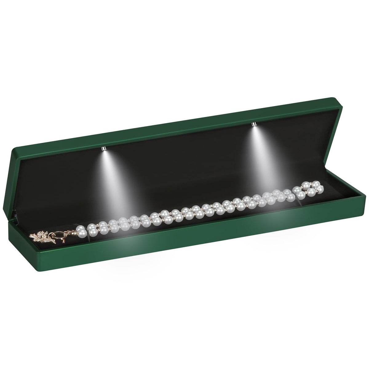 Long Chain Necklace Jewelry Gift Box Case with LED Light, Elegant Velvet Necklace Pendant Bracelet Box for Jewelry Display Wedding Engagment Valentine's Day (Green)