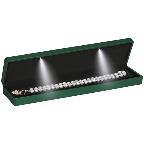 Long Chain Necklace Jewelry Gift Box Case with LED Light, Elegant Velvet Necklace Pendant Bracelet Box for Jewelry Display Wedding Engagment Valentine's Day (Green)