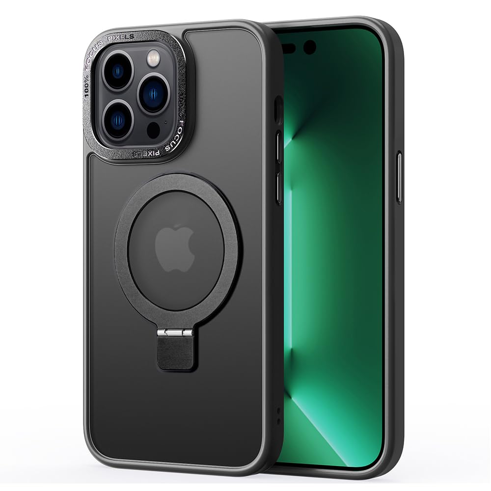 2NSPDRGNI Magnetic Case Compatible with iPhone 13 Pro Max,Translucent Matte Back Non-slip Phone Cover Protective Shockproof with Stand,Black
