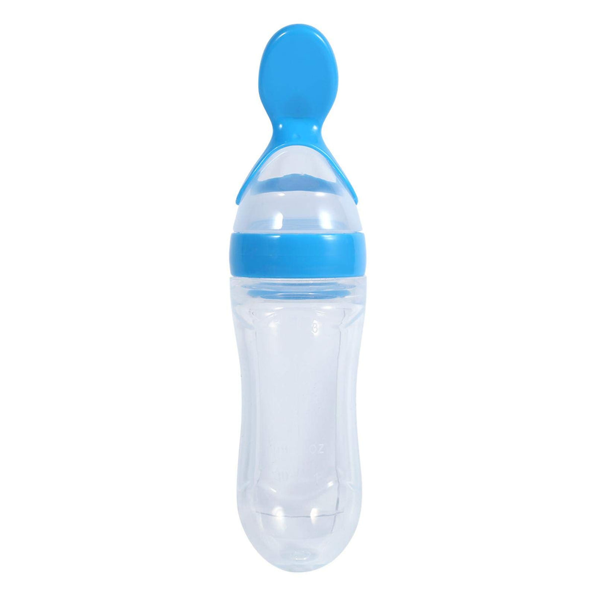 Baby Food Feeder, 90mL Silicone Infant Feeding Spoon Food Squeeze Feeder Leak-Proof Bottle Baby Spoon Juice (Blue)