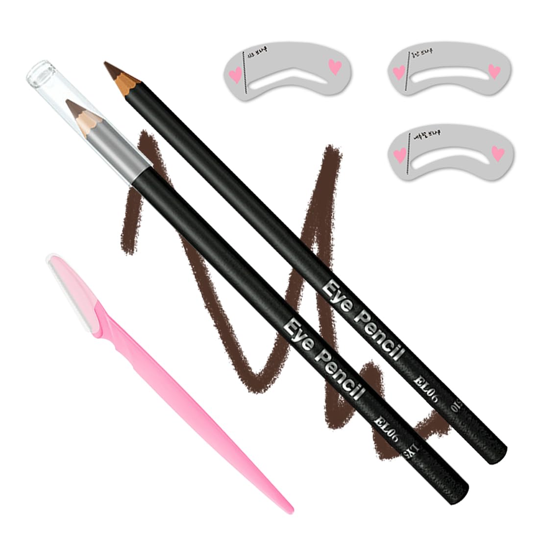 Generic Waterproof Eyebrow Pencil, Long-lasting Formula, Brow Shaping and Definition, Eyebrow Pencil *1; Eyebrow Stencil *3; Eyebrow Razor *1, Brown #-0422028