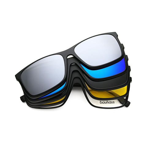 Bauhaus 4 in 1 Magnetic Polarized Clip on Sunglasses for Men & Women UV Protection with Flip Up Anti Glare Fishing Night Driving Glasses