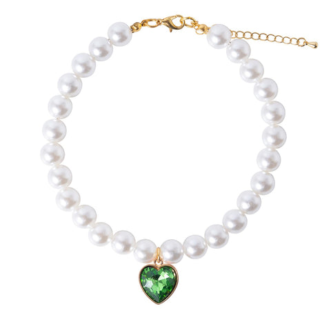 Daovace Pearl Cat Collar Dog Collar Rhinestone Necklaces for Small Dogs Collar Accessories Pet Collar (Small, Emerald)