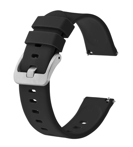 BISONSTRAP Silicone Watch Bands, Slim Watch Straps with Quick Release, 17mm, Black with Silver Buckle