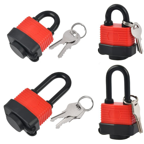 4Pcs Outdoor Waterproof Padlocks with 8Keys,2pcs Long Shackle Keyed Padlocks and 2pcs Short Beam Padlock,Weatherproof Padlocks,40mm HeavyDuty Padlocks for Gym,Garage,Home,Garden,Shed,Fence, Red,black