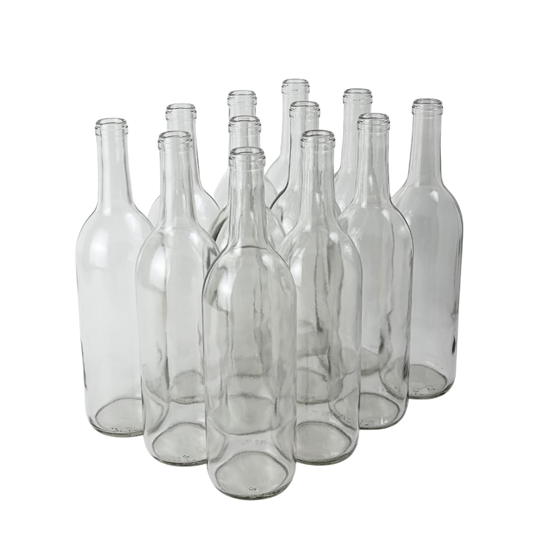 FastRack - W5 Wine Bottles, 12 Bordeaux Wine Bottles, 12 Clear Wine Bottles, 750 ml Empty Bottles
