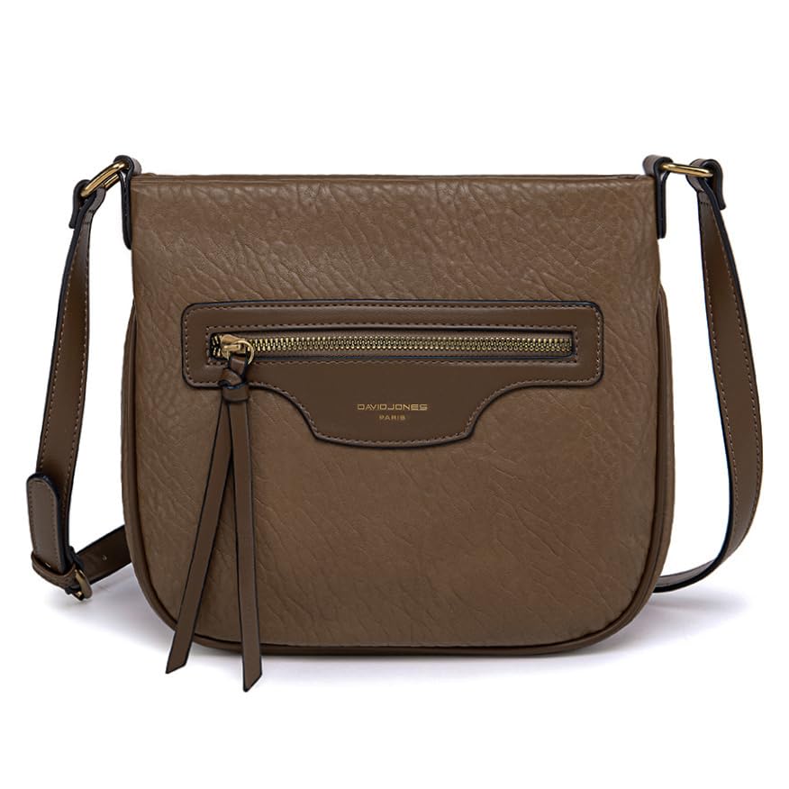 David Jones - Women's zip shoulder bag - shoulder bag - faux leather multipocket - multi-pocket messenger tote bag - elegant and practical classic, Brown Taupe, One Size, Stylish