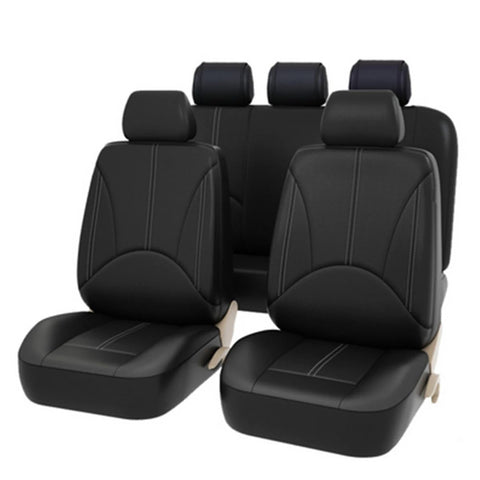 FUJIUM 9pcs Set Custom Leather Car Seat Covers Full Set for Mitsubishi Pajero V73(V77) 2008-2011,PU Leather Auto Seat Cushion Protectors Nonslip Waterproof Protectors Interior Accessories,A/BLACK