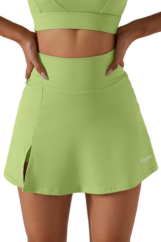 QINSEN Wide Waistband Skirts for Women High Waisted Running Athletic Golf Skorts Green M