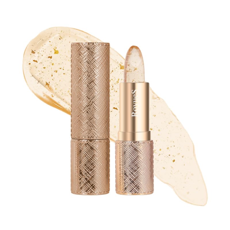 Easilydays Color Changing Lipstick, 24k Glod Foil Leaf Color Change Ph Lip Balm, Moisturizer Lip Balm, Snow Radiance Translucent Luxurious Lip Gloss, Temperature Change Long Lasting Glow Lip Lip Gloss Base (Glod Foil)
