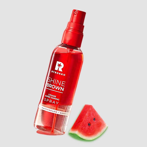 BYROKKO Original Shine Brown Watermelon Two-Phase Spray Tanning Oil with Hyaluronic Acid 104 ml | Tan Accelerator for Express in Sunbed & Sun, Red Clear Colour, 200 grams