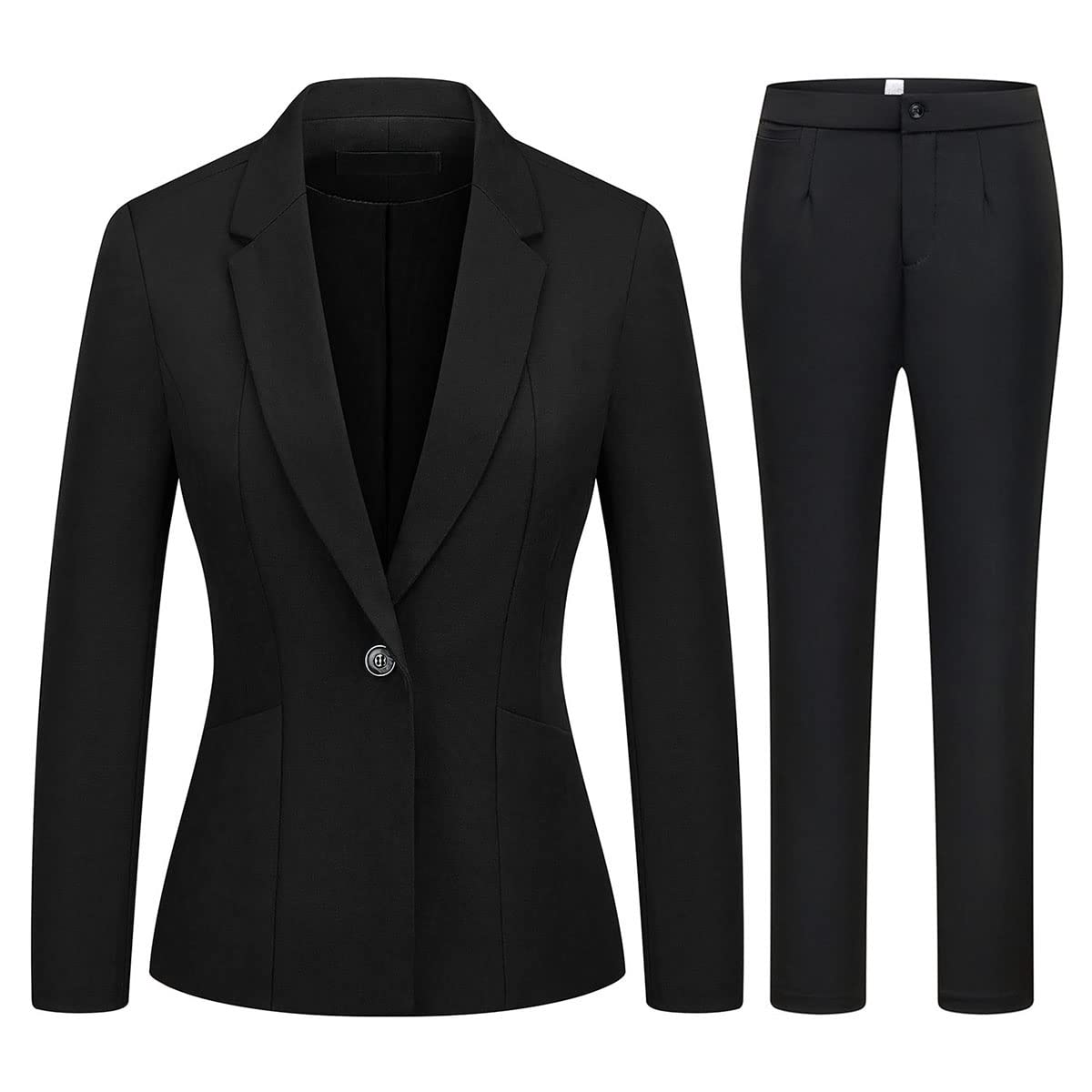 MODFUL Women's 2 Piece Business Suit Pant Set Slim Fit One Button Blazer Jacket Lady Work Suit for Office (Black,X-Small)