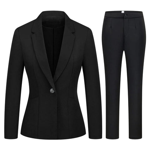 MODFUL Women's 2 Piece Business Suit Pant Set Slim Fit One Button Blazer Jacket Lady Work Suit for Office (Black,X-Small)