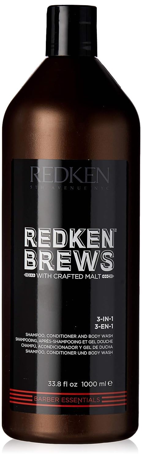 Redken Brews 3-In-1 Men's Shampoo, Conditioner, and Body Wash | Multi-Purpose Hair & Body Cleanser for Men | Moisturizes & Hydrates | All-In-One Soap for Everyday, Travel, and Gym