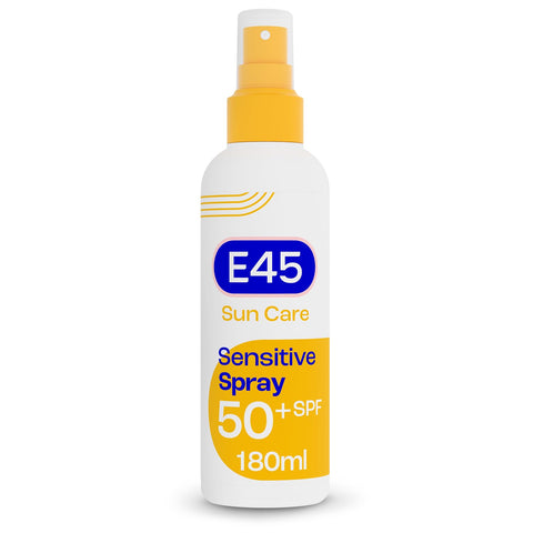 E45 Sun Body Cream Spray for Sensitive Skin. Hydrating Sun Spray with very high UVA and UVB protection and SPF 50+. Instantly Moisturising for Dry Skin, Sensitive Skin and Eczema Prone Skin - 180 ml