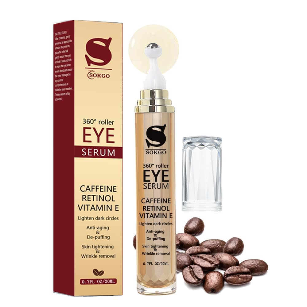 Caffeine Eye Serum Anti Aging, Retinol Eye Serum with 360Ãƒâ€šÃ‚Â° Massage Ball for Dark Circles and Puffiness, Deeply Moisturizing, Firms and Lifts Eye Skin, Enhance Skin Elasticity, Smooth Fine Lines